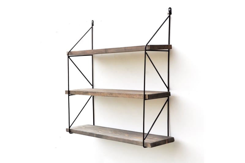 Vegghylle 15x60 cm - Valnøtt/Svart - Oppbevaring - Hylle - Vegghylle