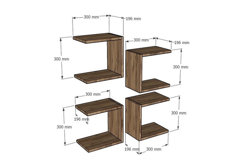 Vegghylle Basnea 20x30 cm 4 Hyller - Brun - Vegghylle - Vegghengt oppbevaring