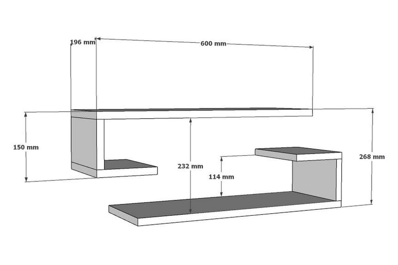 Vegghylle Eldoret 60x20 cm 4 Hyller - Hvit - Vegghylle - Vegghengt oppbevaring