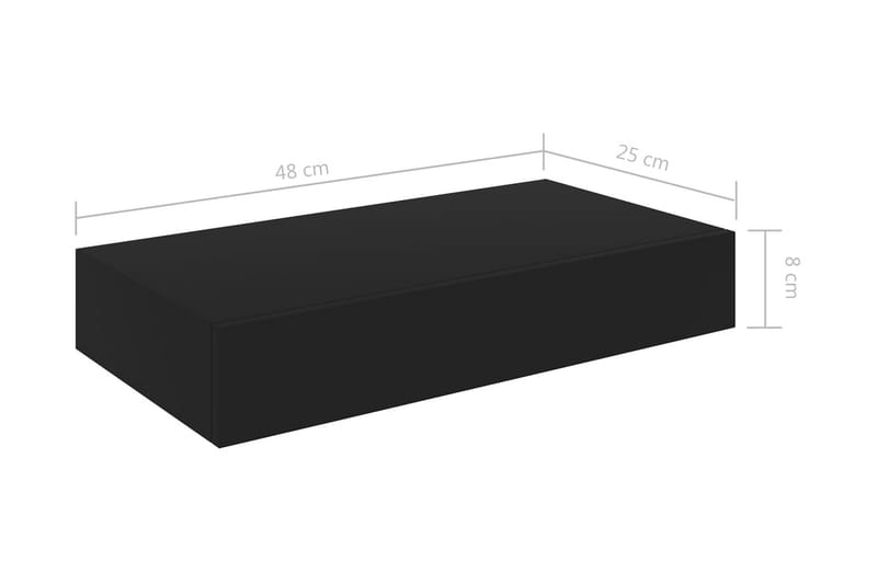Vegghylle med skuff svart 48x25x8 cm - Vegghylle - Vegghengt oppbevaring