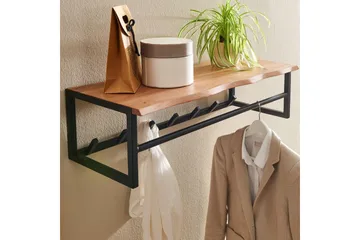 Vegghylle Wohnling Vegghengt knaggrekke i metall med massivt tre 80 cm industriell - Oppbevaring - Hylle - Hattehylle