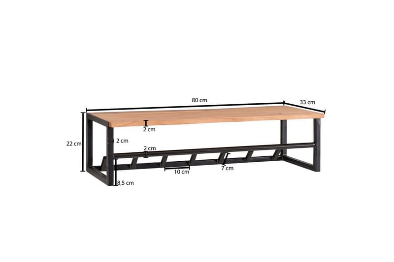 Vegghylle Wohnling Vegghengt knaggrekke i metall med massivt tre 80 cm industriell - Oppbevaring - Hylle - Hattehylle