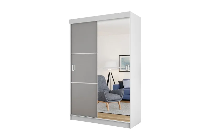 Isolaz Garderobe med Speil LED-belysning RGB - Grå Dør/Hvit/Antrasitt - Oppbevaring - Garderober & garderobesystem