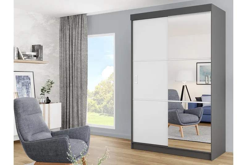 Isolaz Garderobeskap Med Speil 138x205 cm - Hvit/Grå - Oppbevaring - Garderober & garderobesystem