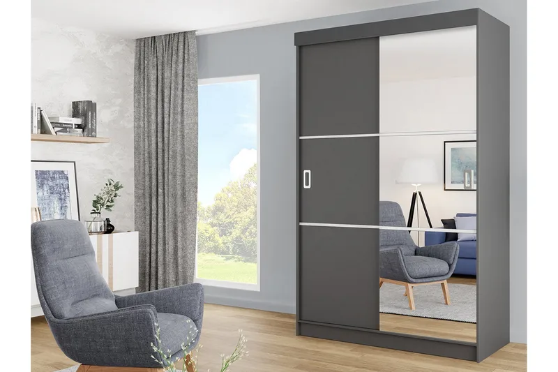 Isolaz Garderobeskap Med Speil 138x205 cm - Hvit/Grå - Oppbevaring - Garderober & garderobesystem