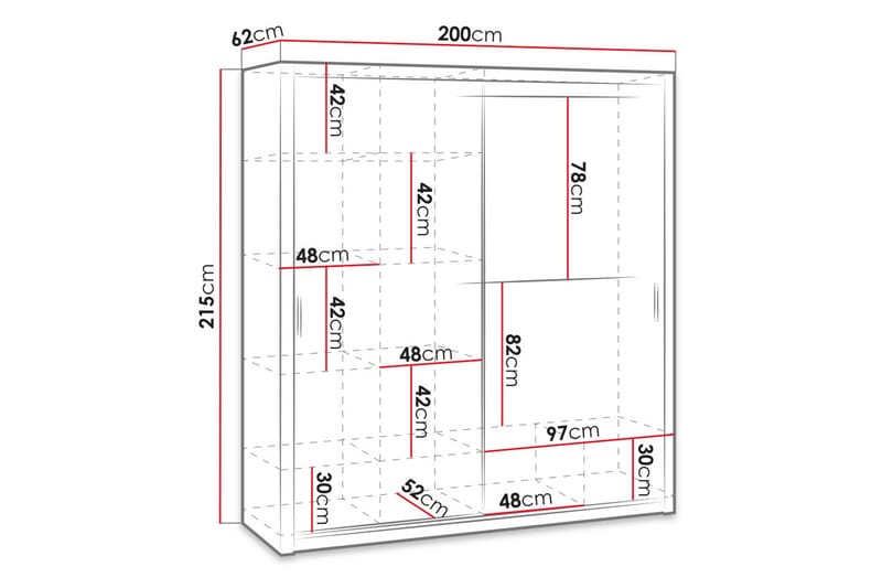 Julissa Garderobe 200 cm med Speil - Hvit - Oppbevaring - Garderober & garderobesystem