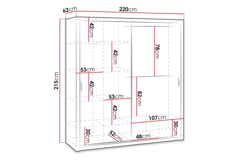 Julissa Garderobe 220 cm med Speil - Natur - Oppbevaring - Garderober & garderobesystem