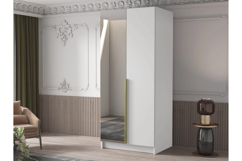 Julissa Garderobe med Speil 100 cm - Hvit/Gull - Oppbevaring - Garderober & garderobesystem
