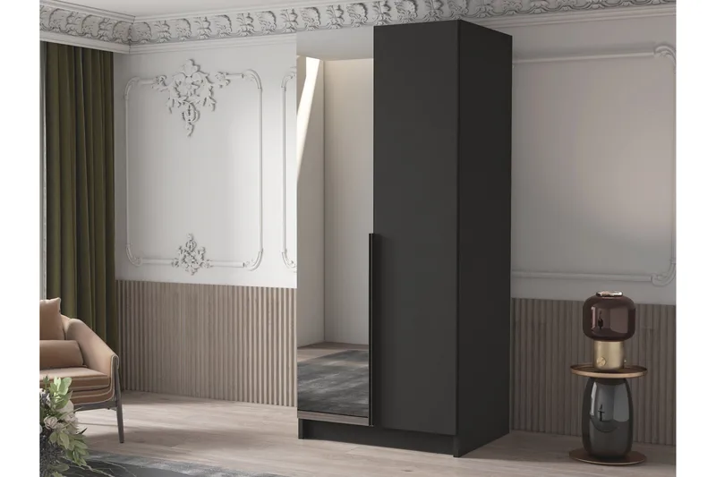 Julissa Garderobe med Speil 100 cm - Svart - Oppbevaring - Garderober & garderobesystem