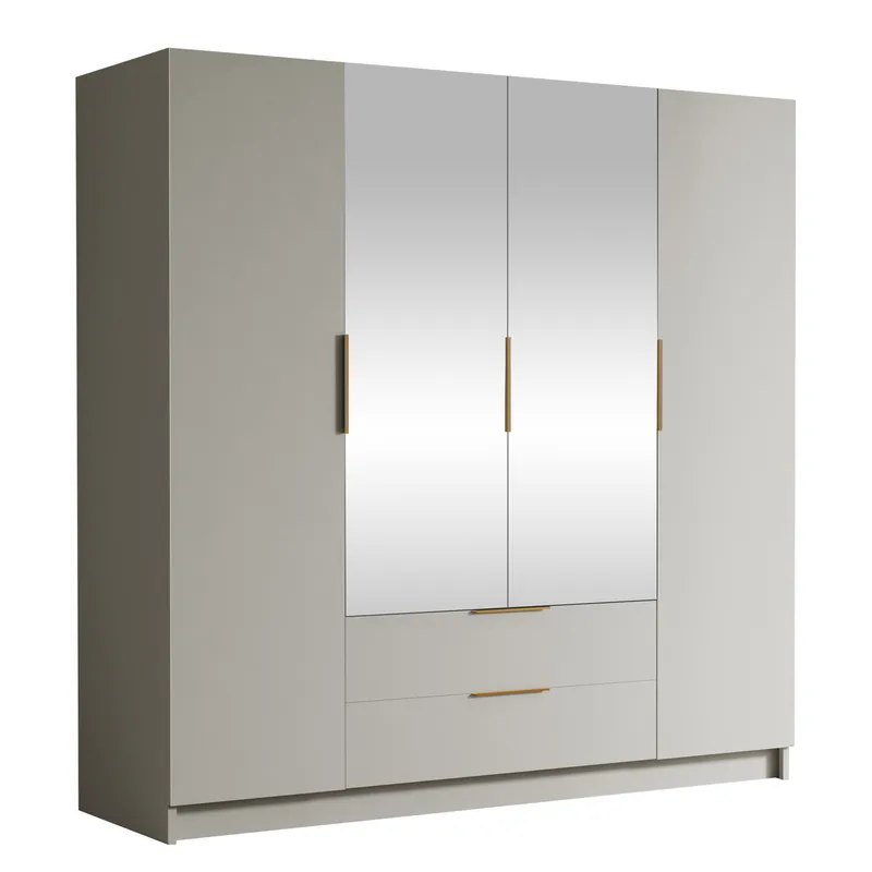 Kelros Garderobeskapeskap med speil 200x216 cm - Beige - Oppbevaring - Garderober & garderobesystem