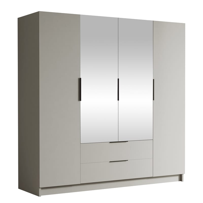 Kelros Garderobeskapeskap med speil 200x216 cm - Beige - Oppbevaring - Garderober & garderobesystem