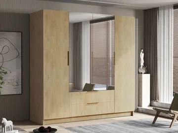 Kelros Garderobeskapeskap med speil 200x216 cm - Brun - Oppbevaring - Garderober & garderobesystem