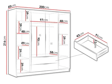 Kelros Garderobeskapeskap med speil 200x216 cm - Brun - Oppbevaring - Garderober & garderobesystem