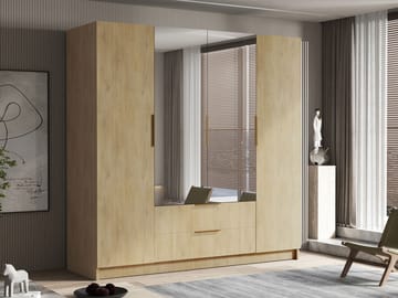 Kelros Garderobeskapeskap med speil 200x216 cm - Brun - Oppbevaring - Garderober & garderobesystem