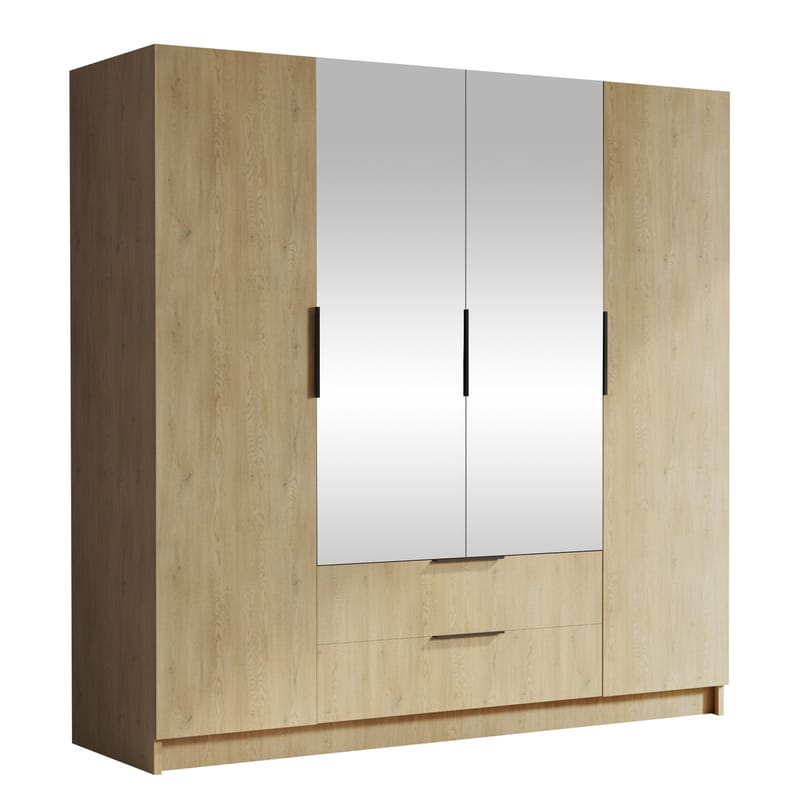 Kelros Garderobeskapeskap med speil 200x216 cm - Brun - Oppbevaring - Garderober & garderobesystem