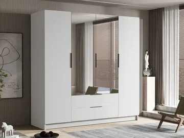 Kelros Garderobeskapeskap med speil 200x216 cm - Hvit - Oppbevaring - Garderober & garderobesystem