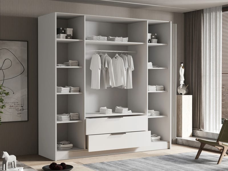 Kelros Garderobeskapeskap med speil 200x216 cm - Hvit - Oppbevaring - Garderober & garderobesystem