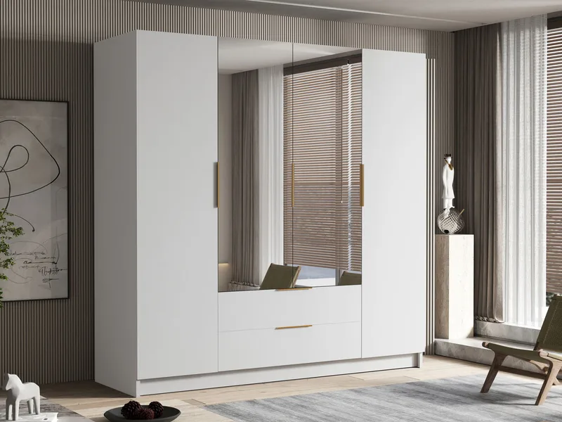 Kelros Garderobeskapeskap med speil 200x216 cm - Hvit - Oppbevaring - Garderober & garderobesystem