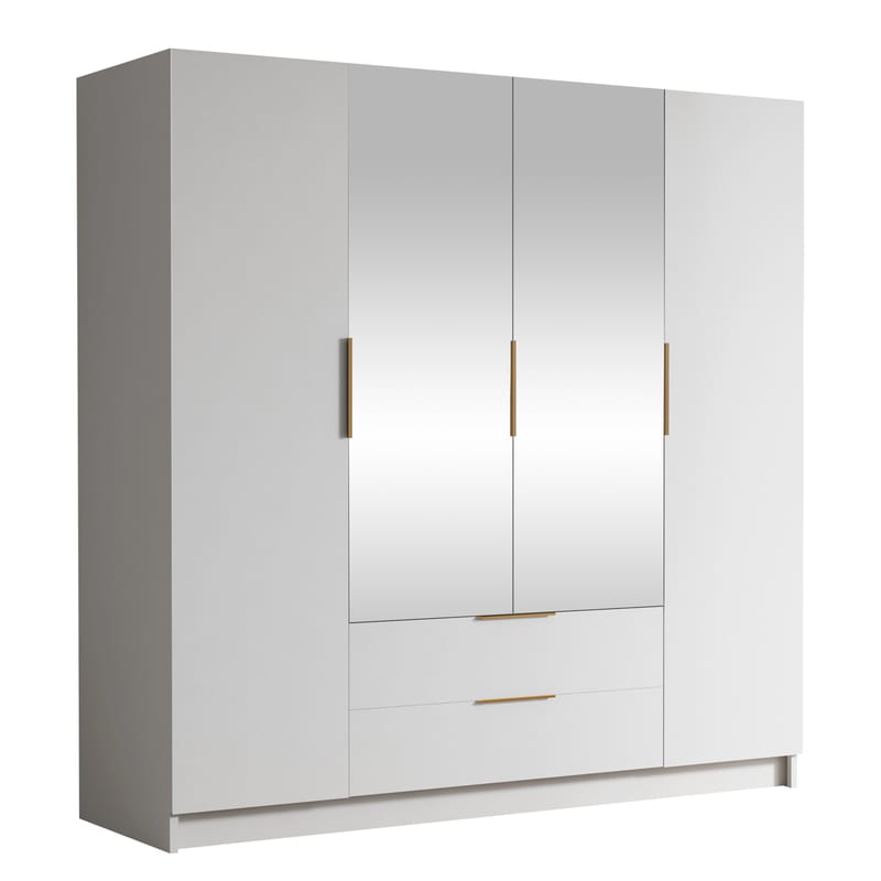 Kelros Garderobeskapeskap med speil 200x216 cm - Hvit - Oppbevaring - Garderober & garderobesystem
