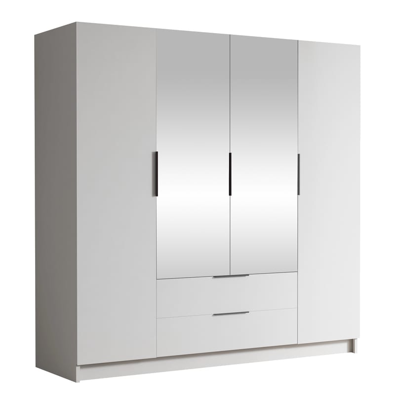 Kelros Garderobeskapeskap med speil 200x216 cm - Hvit - Oppbevaring - Garderober & garderobesystem