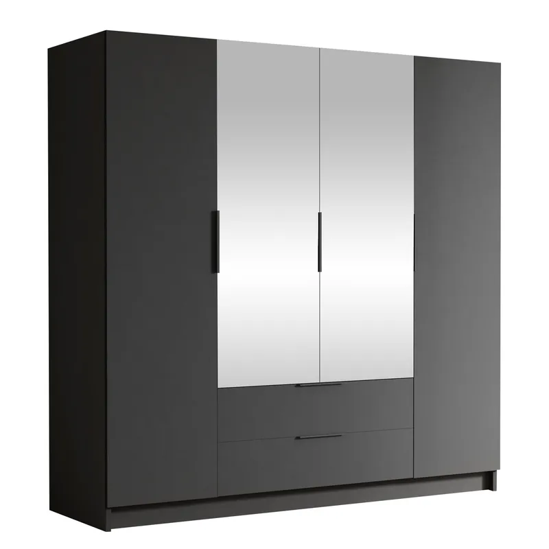 Kelros Garderobeskapeskap med speil 200x216 cm - Svart - Oppbevaring - Garderober & garderobesystem