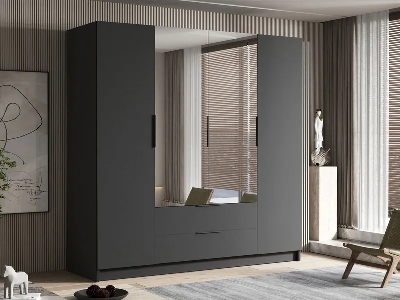 Kelros Garderobeskapeskap med speil 200x216 cm - Svart - Oppbevaring - Garderober & garderobesystem