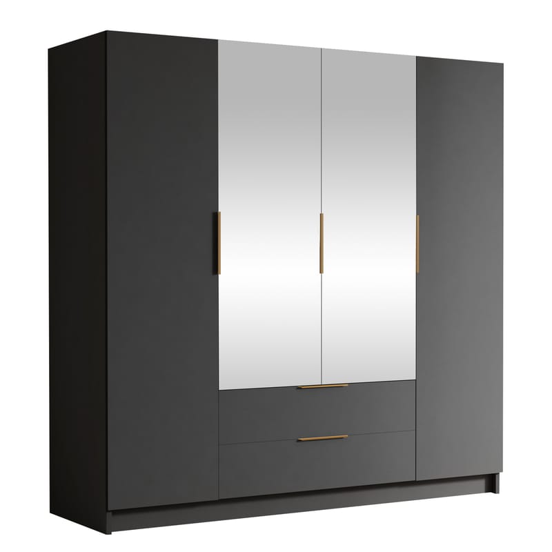 Kelros Garderobeskapeskap med speil 200x216 cm - Svart - Oppbevaring - Garderober & garderobesystem