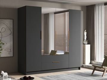 Kelros Garderobeskapeskap med speil 200x216 cm - Svart - Oppbevaring - Garderober & garderobesystem