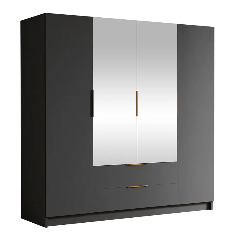 Kelros Garderobeskapeskap med speil 200x216 cm - Svart - Oppbevaring - Garderober & garderobesystem