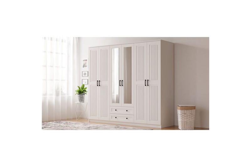 Kesra Garderobesskåp 210x184 cm - Matt Hvit - Oppbevaring - Garderober & garderobesystem