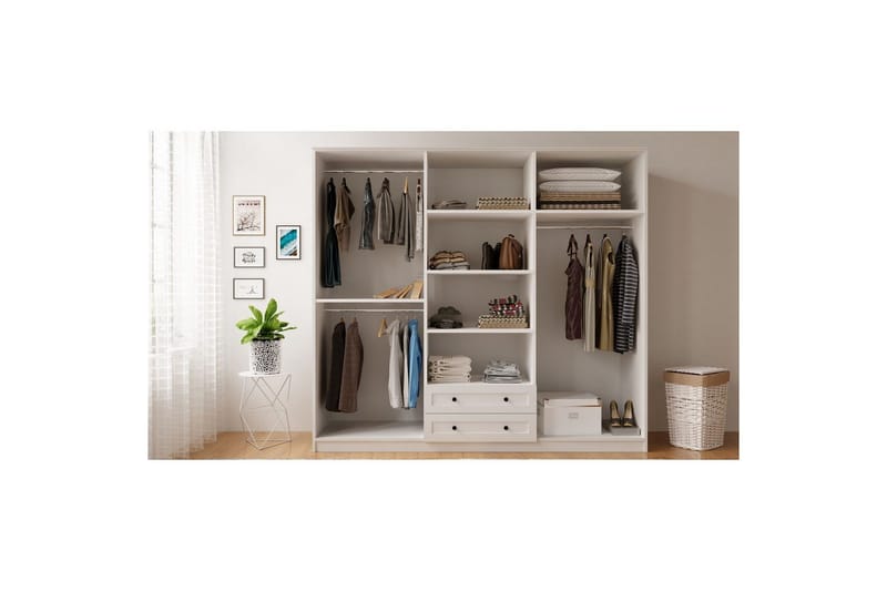 Kesra Garderobesskåp 210x184 cm - Matt Hvit - Oppbevaring - Garderober & garderobesystem