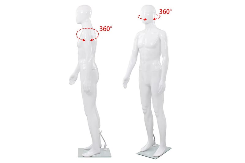 Full-body mannlig utstillingsdukke m. glass base hvit 185cm - Herrebetjent