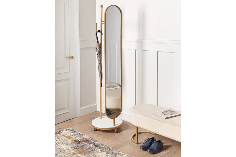 Klädhängare med spegel Beliani Lorena GOLD||White - Oppbevaring - Kles oppbevaring - Kleshengere & knaggrekker - Klestativ