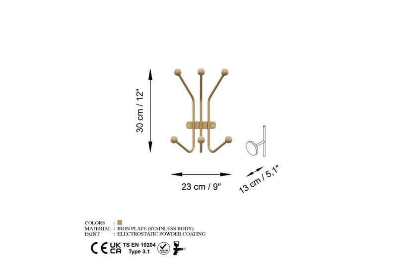Metall Vegghook Maur Gull - Gull - Oppbevaring - Kles oppbevaring - Kleshengere & knaggrekker - Knagger