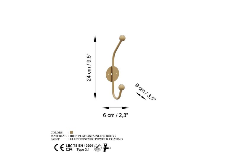 Metall Vegghook Neshorn Gull - Gull - Oppbevaring - Kles oppbevaring - Kleshengere & knaggrekker - Knagger