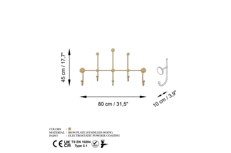 Metall Vegghook Ranjita Gull - Gull - Oppbevaring - Kles oppbevaring - Kleshengere & knaggrekker - Knagger