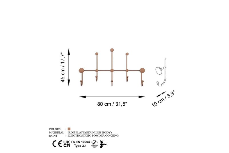 Metall Vegghook Ranjita Kobber - Kobber - Oppbevaring - Kles oppbevaring - Kleshengere & knaggrekker - Knagger