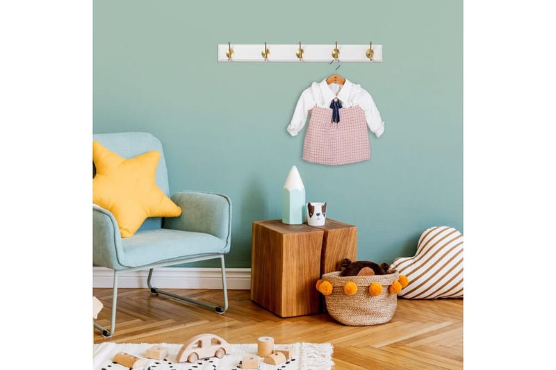 Trekrokke av tre Ranvir Hvit / Gull - 65 x 7 x 8 - Oppbevaring - Kles oppbevaring - Kleshengere & knaggrekker - Knagger