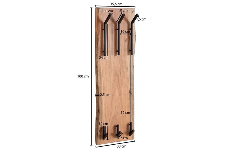 Vegghylle Wohnling Massivt treverk trekanter veggmontert knaggrekke 35X100 cm industriell - Oppbevaring - Kles oppbevaring - Kleshengere & knaggrekker - Klestativ
