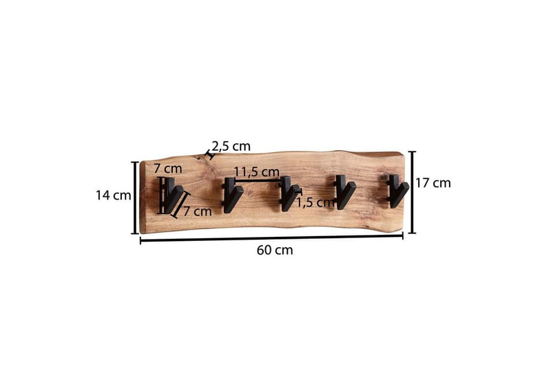 Vegghylle Wohnling Vegghengt knaggrekke i heltre tre kant 60 cm industriell - Oppbevaring - Kles oppbevaring - Kleshengere & knaggrekker - Klestativ