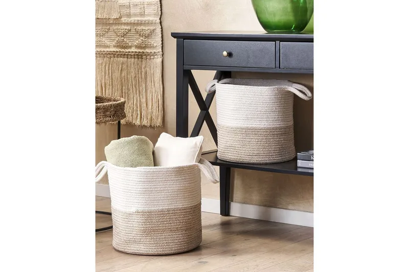 Kurv Pazha sett á 2. Beige, hvit - Beige, hvit - Oppbevaring - Kles oppbevaring - Skittentøyskurv