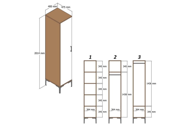 Kumsal Garderobe 40x47,5 cm - Valnøtt/Krem - Oppbevaring - Garderober & garderobesystem