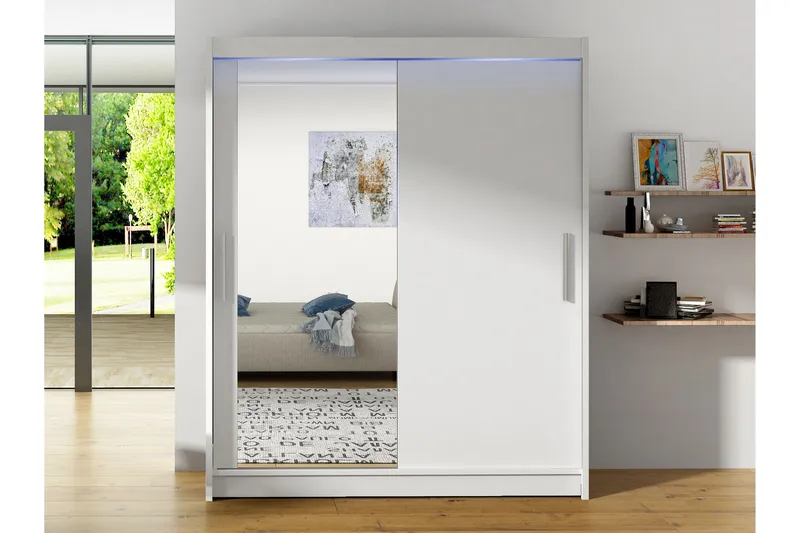 Leila Garderobe med Speil 150 cm i Malt Tre - Hvit - Oppbevaring - Garderober & garderobesystem