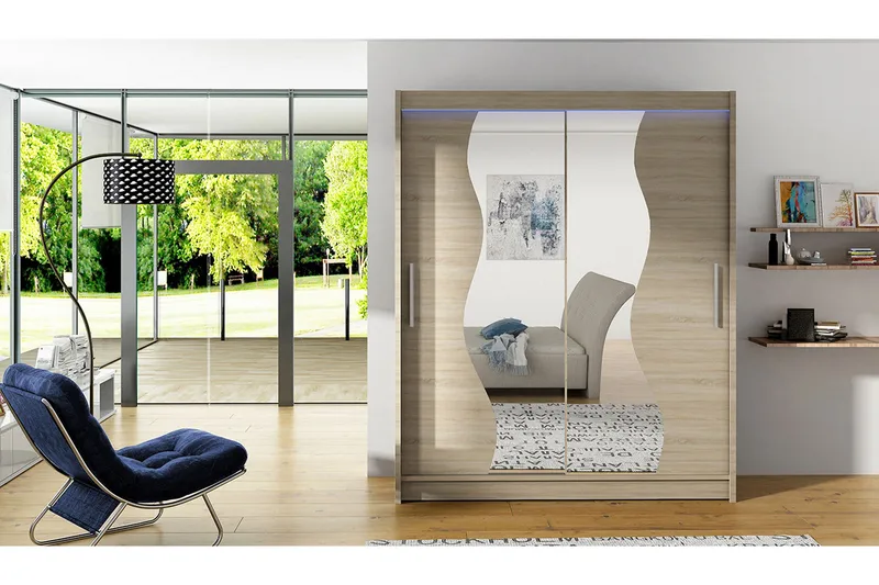 Leila Garderobe med Speil 150x200 cm - Beige - Oppbevaring - Garderober & garderobesystem