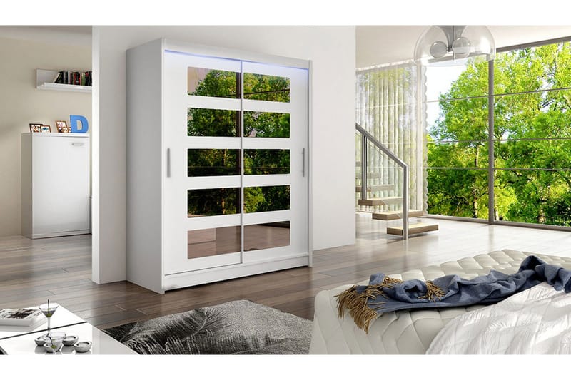 Leila Garderobe med Speil 150x200 cm - Hvit - Oppbevaring - Garderober & garderobesystem