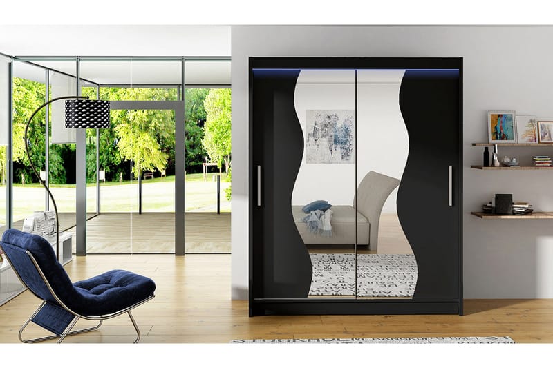 Leila Garderobe med Speil 150x200 cm - Svart - Oppbevaring - Garderober & garderobesystem