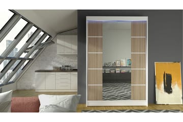 Liverpool Garderobe med Speil 120x200 cm - Brun/Hvit - Oppbevaring - Garderober & garderobesystem