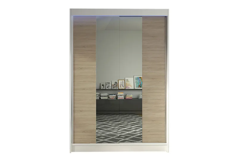 Liverpool Garderobe med Speil 120x200 cm, Brun/Hvit