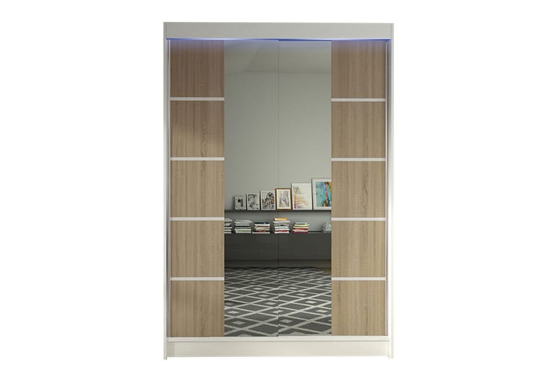 Liverpool Garderobe med Speil 120x200 cm, Brun/Hvit