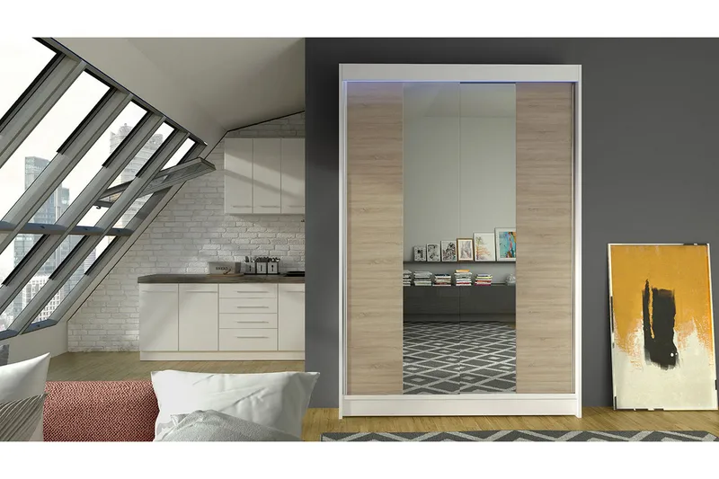 Liverpool Garderobe med Speil 120x200 cm - Brun/Hvit - Oppbevaring - Garderober & garderobesystem